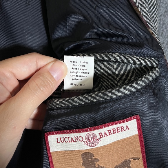 Luciano Barbera Wool Cashmere Herringbone Italy Blazer Coat Jacket Men's Size 56 - Picture 8 of 13